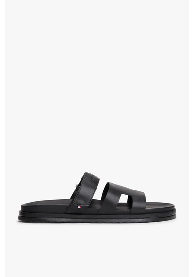 Tommy Hilfiger Erkek Ayarlanabilir Premium Siyah Deri Sandalet-13409 Siyah