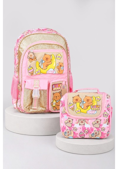 X Dekomus Capybara Golden Dream Collection Büyük Boy Okul Çantası Ve Beslenme Çantası Seti Diğer