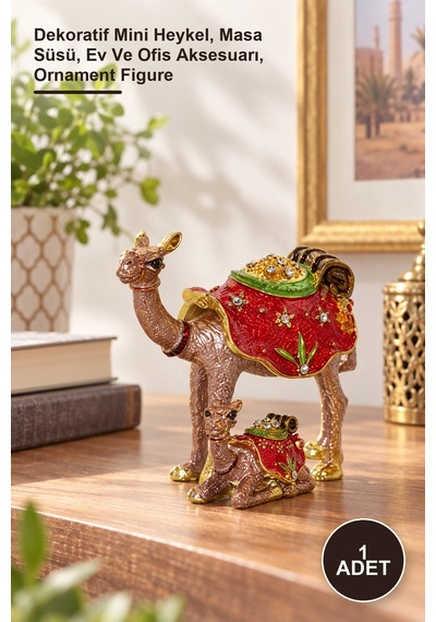 1 Adet Yavrulu Deve Figürü Dekoratif Mini Heykel, Masa Süsü, Ev Ve Ofis Aksesuarı, Ornament Figure