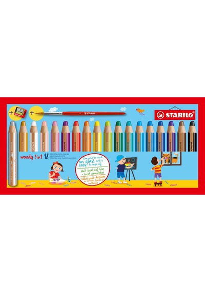 Stabılo Woody 3'ü 1 Arada - Çok Özellikli Kalem - 18'li Paket - Çeşitli Renkler + Kalemtıraş Ve Boyama Fırçası 124-Pembe
