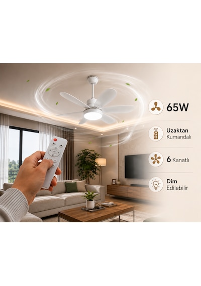Volttrend 40w Led 6 Pervaneli Tavan Vantilatörü E27 Duylu 3 Renk Fonksiyonlu Vt-1154