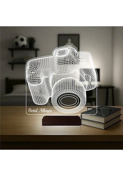Luvivia Fotoğraf Makinesi Fotoğrafçı Blogger Hediye Kişiye Özel 3d Lamba - Masa Gece Lambası Şeffaf