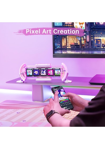 Ayrex Divoom Times Gate Pixel Art Bilgilendirici Ekran, Wıfı 5 Adet 128 128 Ips Ekran, Led Dijital Saat Işıkları Oy