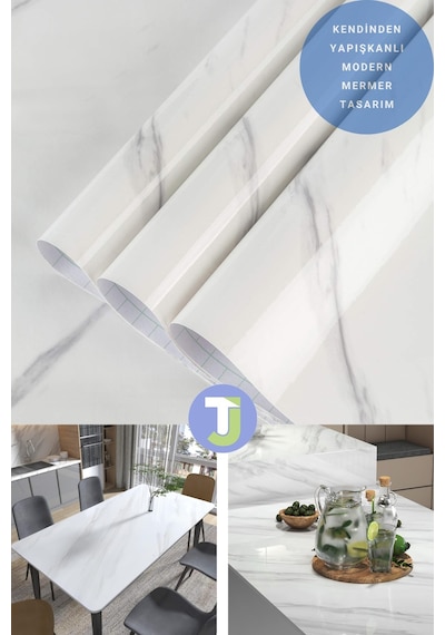 Technojet Kendinden Yapışkanlı Mermer Desen Folyo Mutfak Banyo Tezgah Duvar Masa Kaplama 60cmx100cm