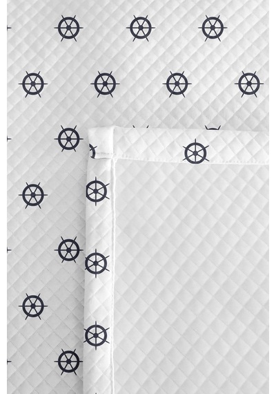 Marine Lacivert Genç Odası Tek Kişilik Pike Takımı - Beyaz Minimal 160x220 Cm Kapitone Yatak Örtüsü Günbatımı Taş Buharı