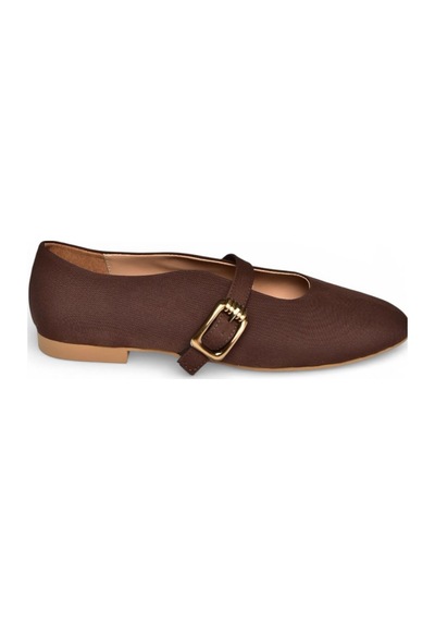 Fox Shoes Y820650204 Kahverengi Kumaş Toka Detaylı Şık Babet Kahverengi