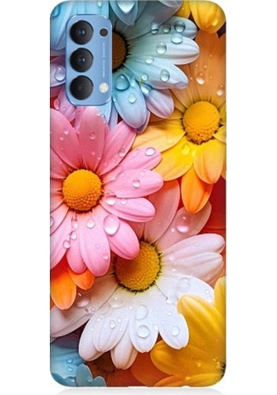 Oppo Reno 4 Uyumlu Renkli Çiçekler Damlacık Desenli Silikon Kılıf