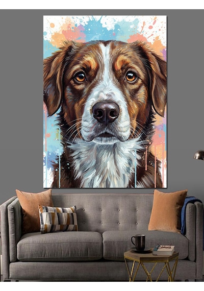 Kahverengi Köpek Dostumuz Patili Dekoratif Kanvas - Mdf Ahşap Tablo