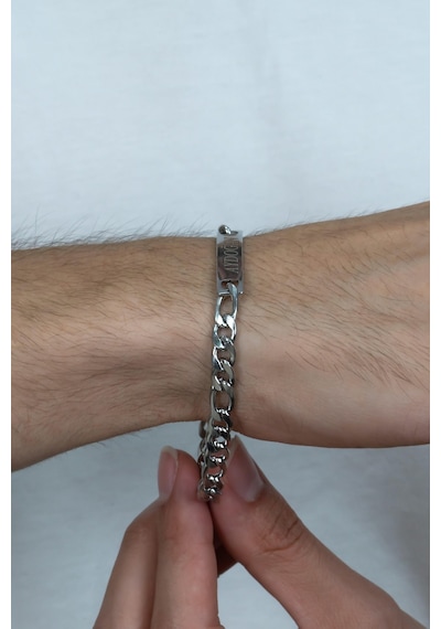 Takı Dükkanı Kişiye Özel İsim Yazılan Figaro Unisex Çelik Bileklik ack06ic Çelik