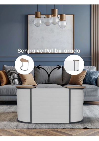 Frida Foksiyonel Sehpalı Puf Beyaz