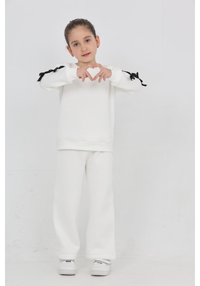Erdem Kıds Kız Çocuk 3 İplik Şardonlu Kurdele Detaylı Basic Sweatshirt-bol Kesim Palazzo Eşofman Takım Ekru Ekru Erdem Kıds Kız Çocuk 3 İplik Şardonlu Kurdele Detaylı Basic Sweatshirt-bol Kesim Palazzo Eşofman Takım Ekru Ekru