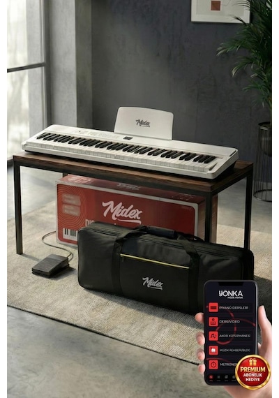 Midex PLX-80WH Taşınabilir Katlanır Dijital Piyano Tuş Hassasiyetli 88 Tuş BT (Sustain Çanta Metod)