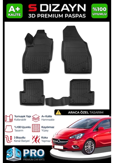 Opel Corsa E 3d Pro Havuzlu Paspas 2014-2019 A+ Kalite 3ds-sdz173
