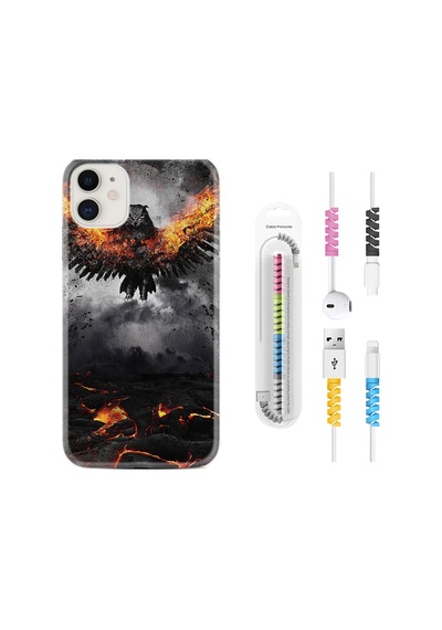 Apple Uyumlu iPhone 13 Mini Kılıf Kablo Koruyuculu Ateş Kartalı 1766