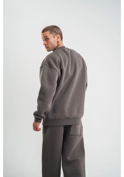 Erkek Uzun Kol Bisiklet Yaka 3 İplik Pamuklu Kışlık Sweatshirt - Füme