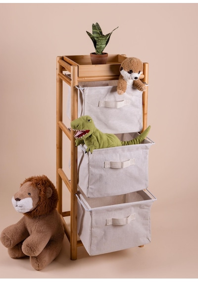 The Mia Bambu 3 Bez Çekmeceli Düzenleyici Dolap Raf 90x35x30 Cm Çok Renkli