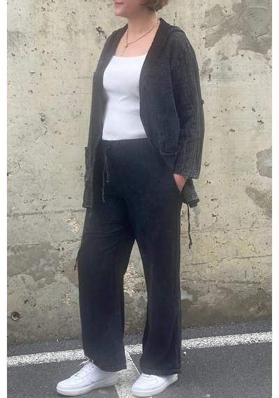 Mia Butik Kadın Güneş Keten Siyah Takım Siyah