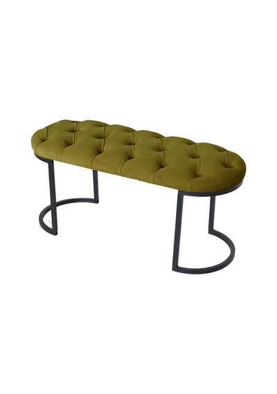 Elısse Black Puf - Metal Ayaklı Kapitoneli Model Puf, Hardal Bench