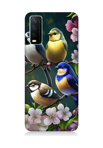 Vivo Y20 Uyumlu Silikon Kılıf Mavi Sarı Ve Siyah Başlı Kuşlar