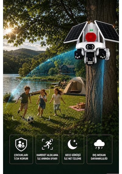 O-kam Ok337b Premium 12mp 4 Kameralı 4g Çift Solar Panel Aov Gece Görüş Sesli Konuşma Akıllı Kamera Turkcell Sim Kart