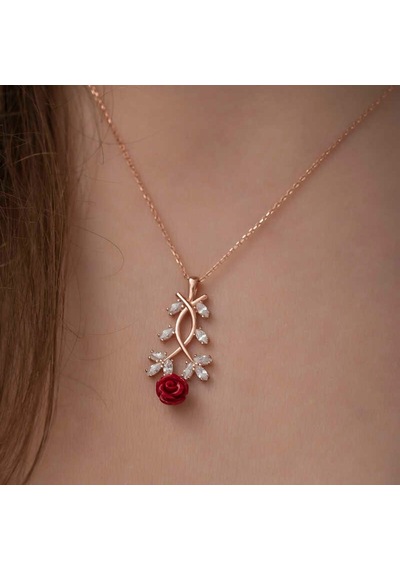 ​Gümüş Kırmızı Gül Kolye (510927603)
