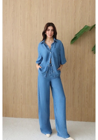 Lacarıno Lacarino 8287 Kadın Gömlek&pantolon Takım Blue