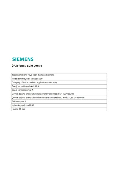 Siemens VB558C0S0 Ankastre  Fırın Siyah