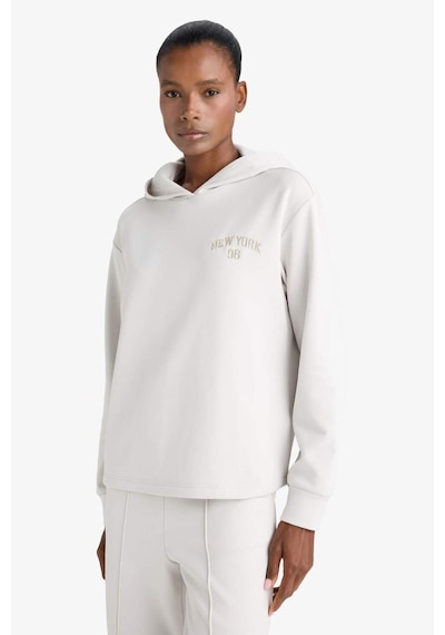 Defacto Defactofit Standart Fit Kapüşonlu Baskılı Skuba Dalgıç Kumaş Sporcu Sweatshirt F1691ax25wnbg721 Bej
