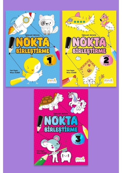 Eğlenceli Aktivite Nokta Birleştirme - Çocuklar Için Boyama Ve Aktivite Kitabı Seti  (3 kitap)