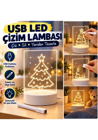 Ers Usb Kablolu Işıklı Kendiliğinden Beyaz Kalemli-silgili Kreatif 3d Görselleştirme Led Lambası
