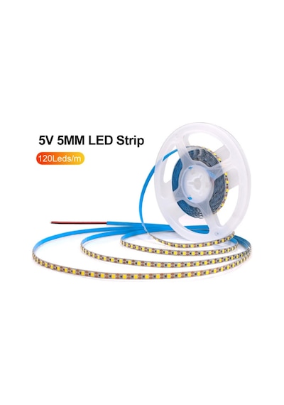 5 Volt 2835 Şerit Led 5 Mm Mavi 120 Ledli Ip20 5 Metre