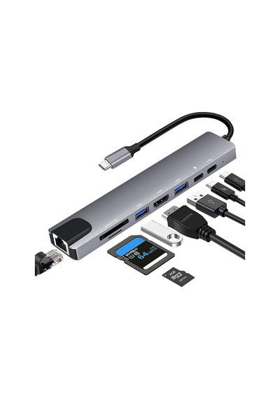 Usb C Hub, 8'i 1 Arada Usb C Adaptörü, 4k Hdmı, Type C 100w Pd, Usb C Bağlantı Noktası, Usb 3.0, Rj45 Ethernet, Sd/tf Kartları, Yerleştirme İstasyonu, Macbook Air/pro, İphone 15, Windows, Switch İle