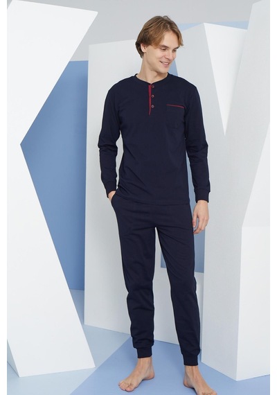Kly Erkek Uzun Kol Midi Yaka Lacivert Pijama Takımı C9t2n4o4 001