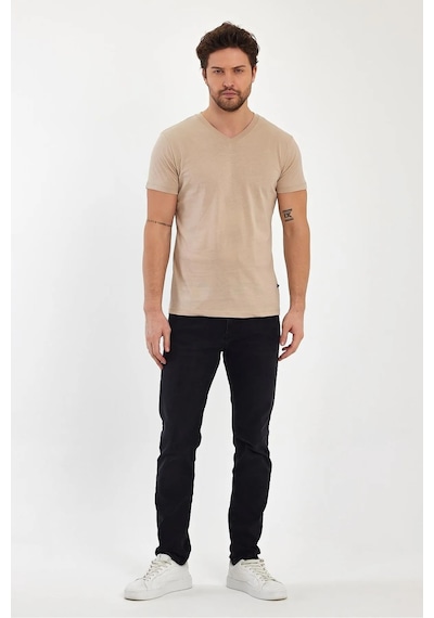 Erkek Compact Penye V Yaka T-shirt Oxford Tan