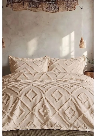 Iskandinav Cappicino Çift Kişilik Yatak Örtüsü 240 x 250 CM 2 Adet Yastık Kahverengi