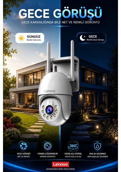 Lenovo 5mp Wifi Adaptörlü Dış Mekan Gece Görüşlü Karşılıklı Konuşma Özellikli Güvenlik Kamerası