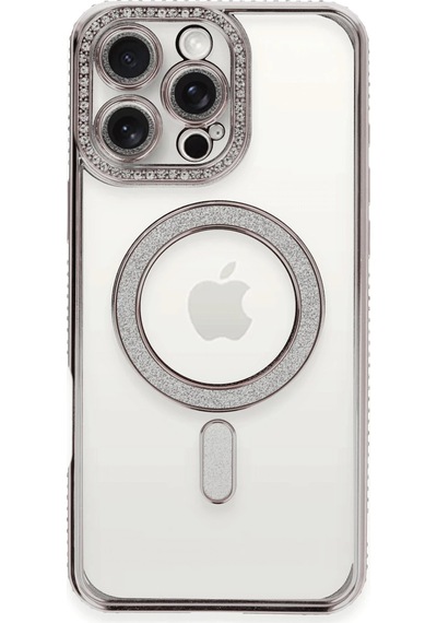Newface - 580 - İphone 16 Pro Kılıf Joke Simli Magneticsafe Kılıf - Csmo-tex - - Pembe