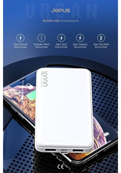 10.000mah Led Işıklı Taşınabilir Şarj Aleti/powerbank Siyah/beyaz Jp-p10s-1 Beyaz Diğer