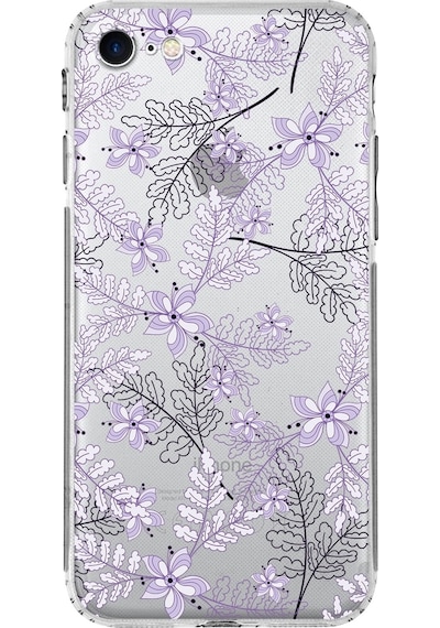 Apple Uyumlu iPhone Se 2020kamera Korumalı Kapak Floral Lila Tasarımlı Şeffaf Kılıf