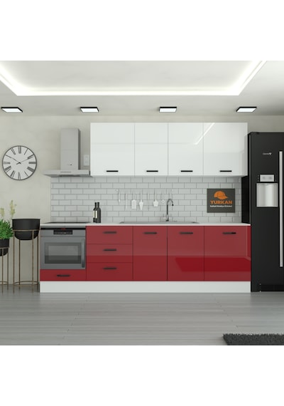 280 Cm Mutfak Dolabı Mdf Kapak Tezgah Dahil Yrkn280 101 Kırmızı