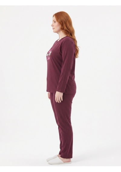 Sleeproom Büyük Beden Kadın Mevsimlik Great Things Desen Bordo Pijama Takımı