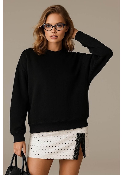 Fashion Friends Oversize Bisiklet Yaka Siyah Kadın Sweatshirt 25k0141k1 SiYAH