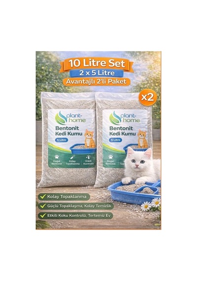 Bentonit Kedi Kumu 2'li Set 10 Litre 2 5 L - Parfümsüz, Kolay Temizlik
