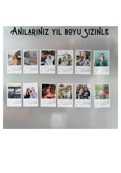 Kişiye Özel Fotoğraf Baskılı 12 Aylık Buzdolabı Magnet Takvim Seti 7.5x9 Cm Beyaz