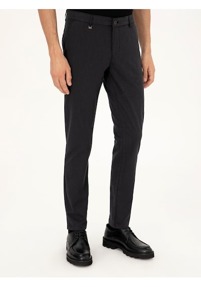 Cacharel Siyah Slim Fit Pamuk Karışımlı Kanvas Pantolon