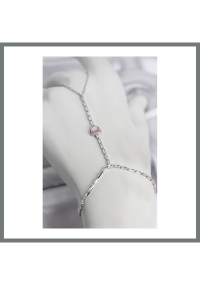 Bezos Gümüş Renk Pirinç Zirkon Taşlı Pembe Kalp Model Şahmeran Mmbz