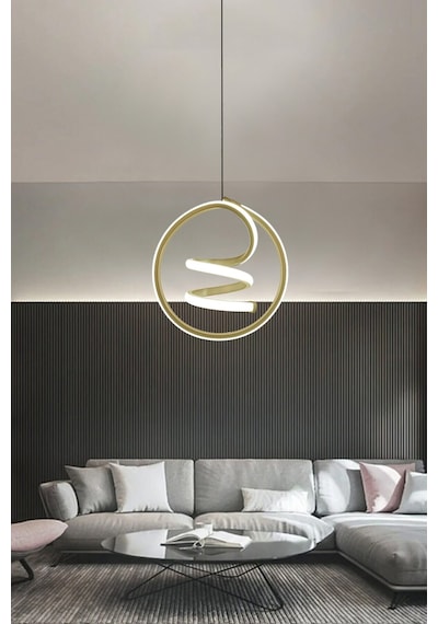 Modern Tekli Sarkıt Led Avize Antre Oda Helezon 3 Renk Ledli Avize Gold Eskitme 3 Renk