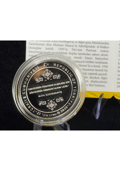 Aliya İzzetbegoviç Gümüş Sikkesi Darphane, 925 Ayar, Proof Hatıra Para