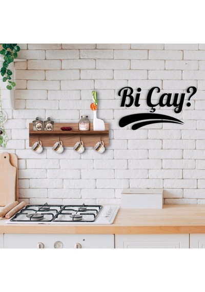 Bk Home Doğal Ahşap Raflı Dekoratif Fincan Askılığı Ve Bi Çay Duv