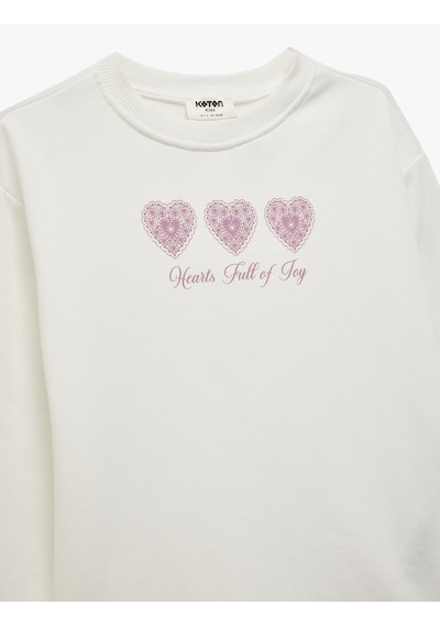 Koton Uzun Kollu Baskılı Bisiklet Yaka Pamuklu Sweatshirt Ekru 6wkg10371ak Ekru